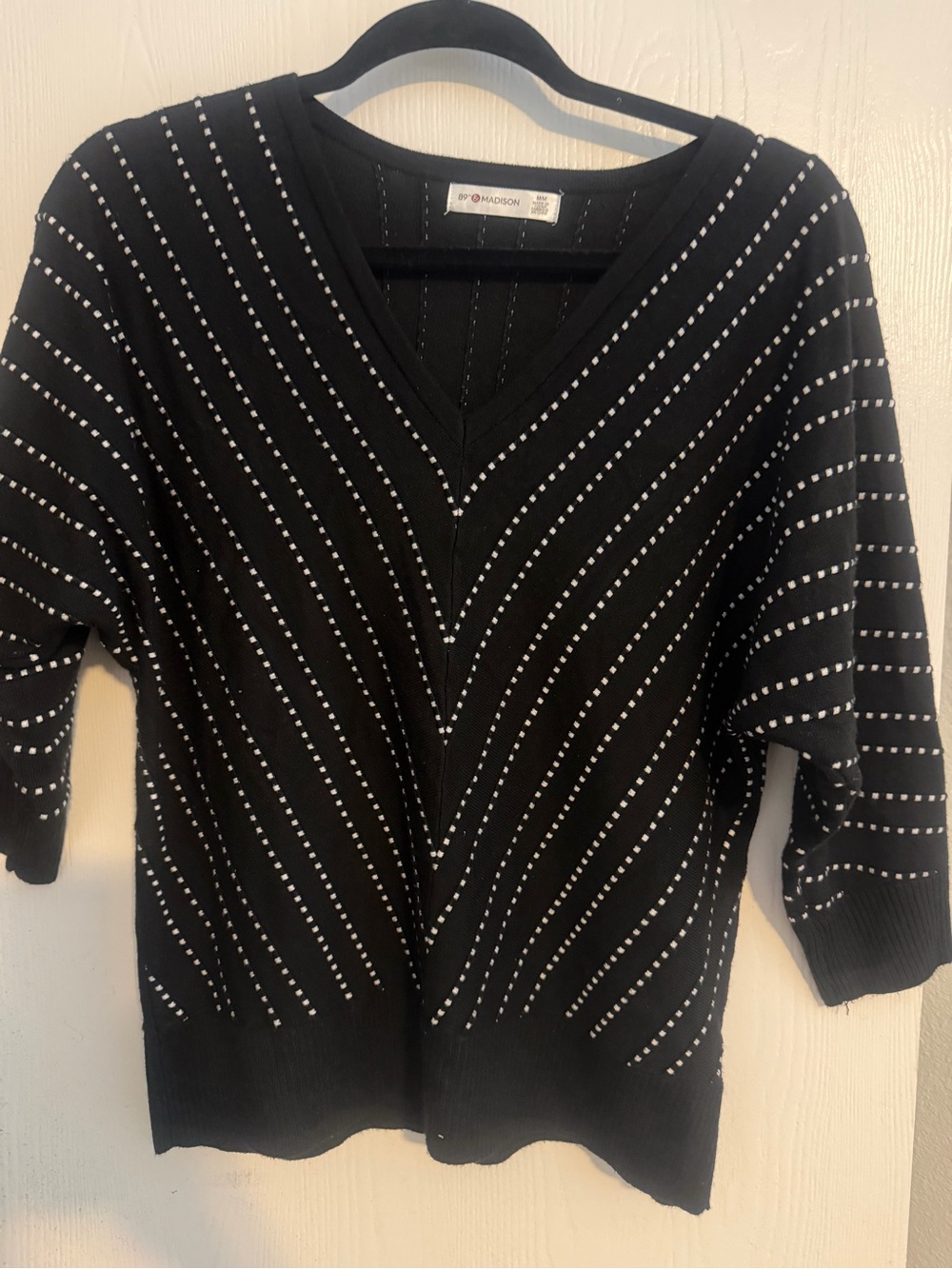 Madison Black V-Neck Sweater with Silver Stud Stripes